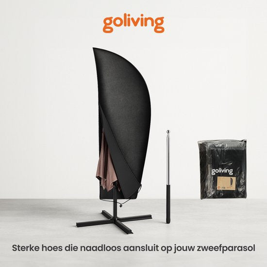 Goliving Housse pour parasol flottant - 420D Oxford - Jusqu'à 400cm - Imperméable - Avec manche télescopique et fermeture éclair - Noir