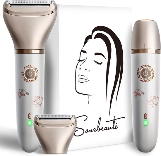 Rasoir féminin 2-en-1 + tête de rasage supplémentaire - Visage - Aisselles - Jambes - Maillot - Rasoir féminin - Epilateur électrique - Epilation visage femmes - Tondeuse femmes - Ladyshaves Bikini - Rechargeable par USB