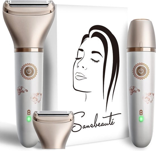 Rasoir féminin 2-en-1 + tête de rasage supplémentaire - Visage - Aisselles - Jambes - Maillot - Rasoir féminin - Epilateur électrique - Epilation visage femmes - Tondeuse femmes - Ladyshaves Bikini - Rechargeable par USB
