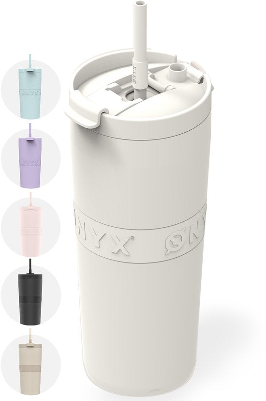 ONYX Bouteille à boire avec paille 700ML - Bouteille d'eau pour enfants et adultes - Mug Thermos Mug de voyage en acier inoxydable - Buvette de motivation - Tasse à boire pour l'école - Coco White