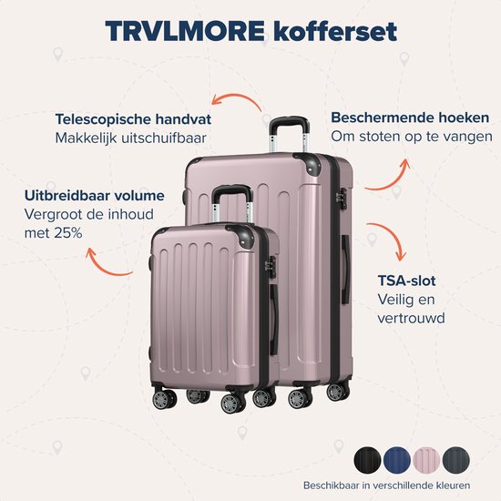 TRVLMORE Set de valises - 2 pièces - 45L Hand Luggage + 115L Spacious Luggage - TSA Lock - Lightweight - Travel Suitcase Set - Rose Gold