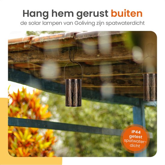 Goliving Lampe de table solaire Oasis - Lampe d'extérieur - 2 pièces - Lanterne d'extérieur - Lampe de jardin solaire - Lampe d'extérieur LED - Lampe à suspension - 20 cm - Métal - Bronze