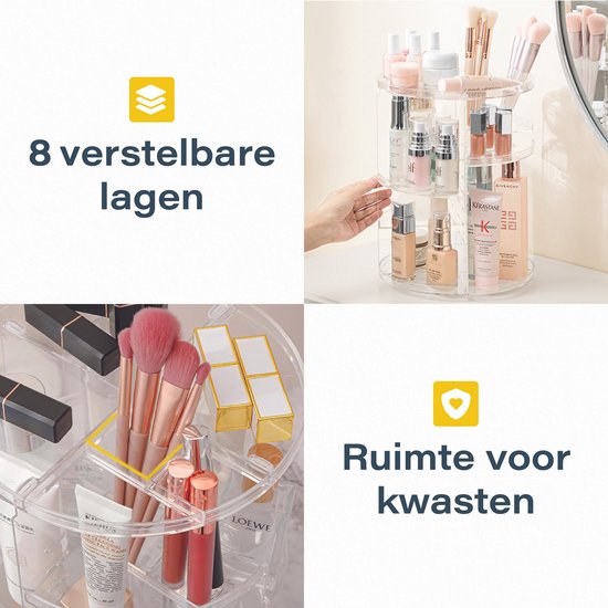 Organisateur de maquillage pivotant - Transparent - Pivotant - Pour - Pinceaux de maquillage - Éponge de maquillage - Table de maquillage - Coffret filles - Coffret cadeau - coffret enfants - pour filles