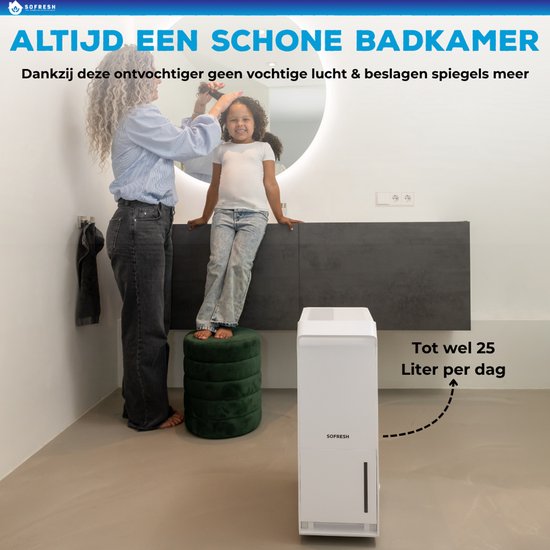 Sofresh déshumidificateur 25 litres par jour - Déshumidificateur et déshumidificateur pour cave, salle de bain, grenier et salon - Blanc