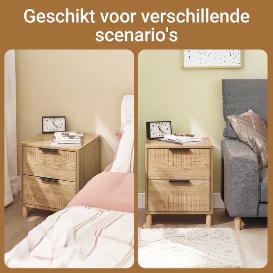 SoBuy Table de chevet avec 2 tiroirs, table d'appoint pour chambre ou salon, naturel, 40 x 42 x 47 cm FBT166-N