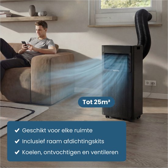 Auronic Mobile Air Conditioner - 9 000 BTU - 3 en 1 - Climatisation avec 2 kits d'étanchéité de fenêtre - Ventilateur - Déshumidificateur - refroidit jusqu'à 25m² - Noir