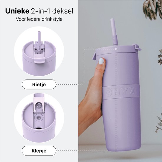 ONYX Bouteille à boire avec paille 700ML - Bouteille d'eau pour enfants et adultes - Mug Thermos Mug de voyage en acier inoxydable - Buvette de motivation - Tasse à boire pour l'école - Violet pastel