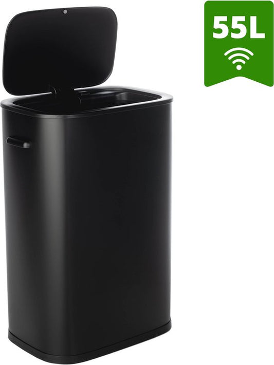 Poubelle - QLT No Less - Ouverture avec capteur - 55 litres - 42 x 28,5 x 62,5 cm - Noir