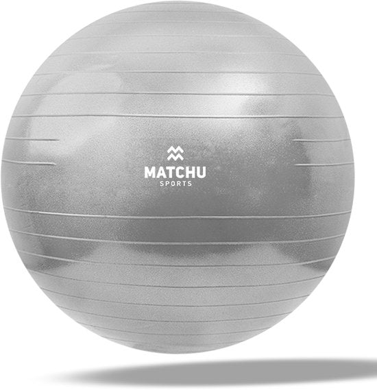 Matchu Sports - Ballon de fitness - Ballon de Pilates - Anti Burst - Ballon de grossesse - Ballon de gym - Ballon pour s'asseoir - Pompe incluse - Ø 75cm - Argent - 300 KG chargeable