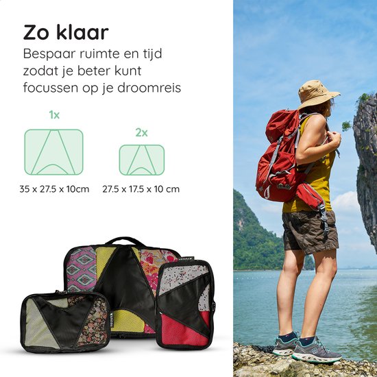 Volcan Packing Cubes - Kit d'organisation pour valise - 3 pièces - Pour sac à dos et valise - Noir