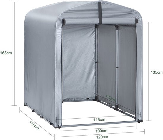 SoBuy Abri de jardin, Abri de jardin multifonctionnel pour vélos et outils, Abri pour vélos, Garage étanche pour extérieur, Argent, 120x176x163 cm, KLS11-K