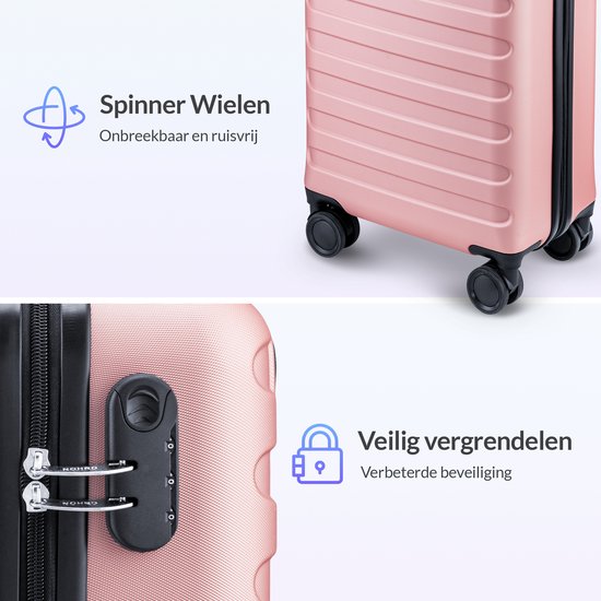 Nohrd Hand Luggage Suitcase - Rose Gold - Travel Suitcase with Wheels - 55x35x20 cm - Hand Luggage Trolley Lightweight - Travel Suitcases - Trolley on Wheels - Suitcases