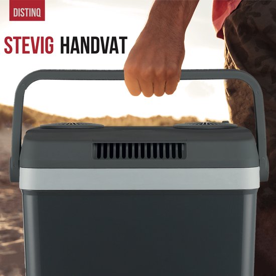 DistinQ Glacière électrique pour voiture et camping - Glacière électrique avec fonction chauffage - 12v 230 Volt - 25L - Gris