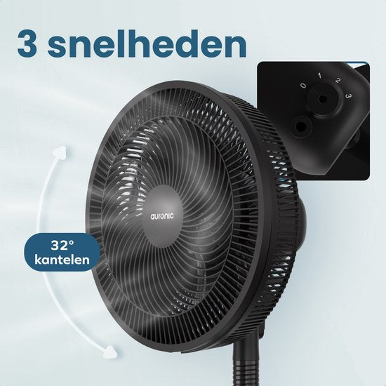Ventilateur tripode Auronic - Ventilateur sur pied - réglable en hauteur - rotatif - silencieux - 3 vitesses - ventilateur silencieux - noir