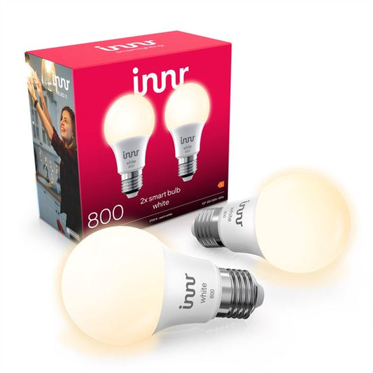 Innr smart E27 LED bulb - fonctionne avec Philips Hue* - ampoule Zigbee - lumière blanc chaud - ampoule intelligente - dimmable - 806 lumens - 2 packs