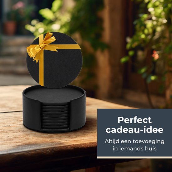 Castagnola Sous-verres en faux cuir - Sous-verres pour verres - Sous-verres design avec support - Sous-verres en cuir - Cuir - Lot de 10 - Noir