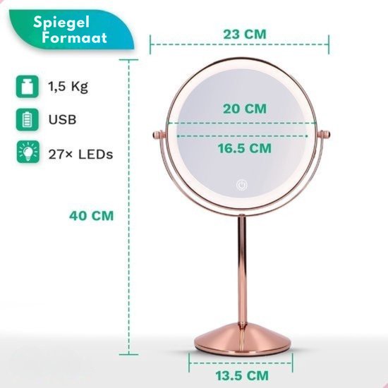 Mirlux Miroir de maquillage avec éclairage LED - lumière grossissante 10x - miroir de rasage petit sur pied - 3 niveaux d'éclairage - rechargeable - miroir grossissant rose or