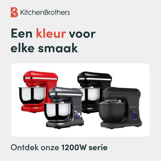 KitchenBrothers Robot de cuisine - Robot de cuisine - 5L - Batteur avec bol mélangeur - Batteur de cuisine - 1200W - Noir mat