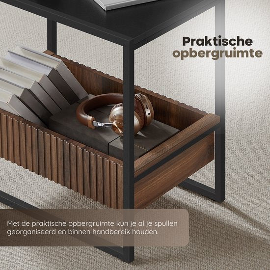 O'DADDY® Side Table - Table carrée - Avec tiroir réglable - Table d'appoint - Table basse - Table de chevet - 55x35x55 cm - Métal noir/bois brun