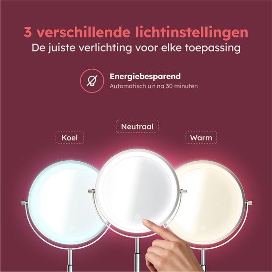Fraay® XL Miroir de maquillage avec éclairage LED - grossissement 10x - Miroir grossissant avec lumière - rechargeable - Miroir de rasage - Miroir de salle de bain - Chrome