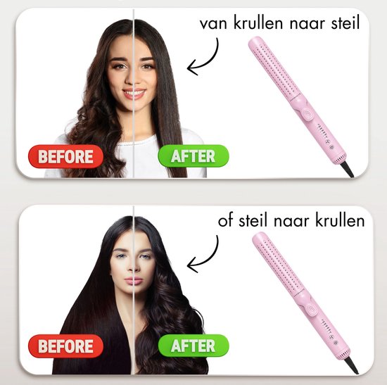 Sansbeauté® 2 in 1 Airflow Straightener - Curling tongs - Straighteners - Hair Straightener - Fast Warm-up - 140℃ to 220℃ - Straighten & Curl - ION technology