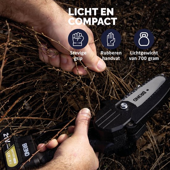 BREND BR-2236 Mini tronçonneuse électrique avec batterie et mallette de rangement - Scie d'élagage sans fil pour les branches et les bûches - 20 min de temps de coupe - Noir