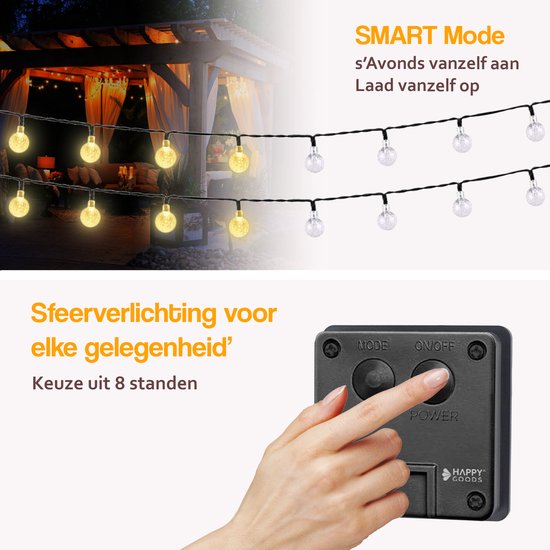 Happy Goods - Guirlandes de Noël - 7m - 50 LED solaires - Guirlandes de jardin solaires - Guirlandes de jardin solaires - guirlandes en cristal ø 2,5 cm - Durable