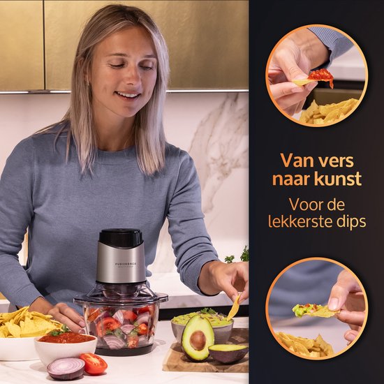 JAP Appliances Multi Chop + Expansion Pack - Hachoir avec bol en verre 600ml - Broyeur à glace, épluche-ail et batteur à oeufs - Lavable au lave-vaisselle - 400W