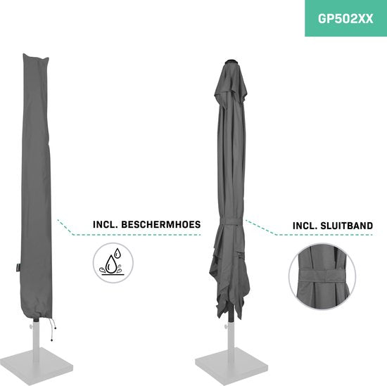 VONROC Premium Parasol à manche Rosolina 280x280cm - Housse de protection incluse - Parasol carré - Inclinable - Toile résistante aux UV - Gris