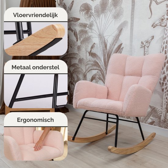 SITTT Fauteuil à bascule - Fauteuil de relaxation pour la chambre de bébé - Fauteuil - Chaise d'allaitement - Rose clair