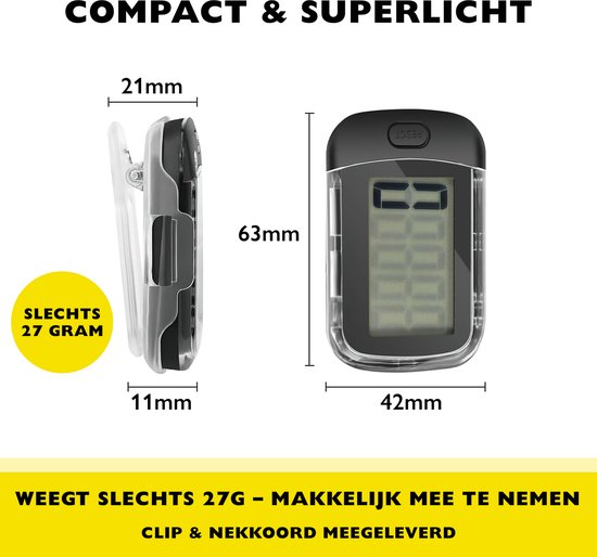 Zoluko Pédomètre - Batterie, clip de transport, cordon de transport et livre électronique inclus - Technologie 3D - Grand écran - Podomètre de poche pour pantalon - Podomètre - Traceur d'activité - Traceurs d'activité - Clip de podomètre - Podomètre - Noi