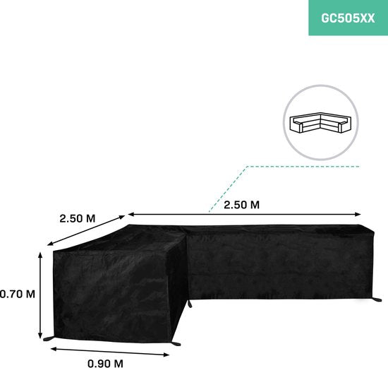 VONROC Premium housse de protection pour banc de jardin - forme L - 250/90 x 250/90 x 70cm