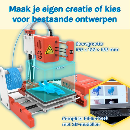 3D&Print Imprimante 3D pour débutants, enfants - Kit de construction - Pack de démarrage pour enfants - Orange