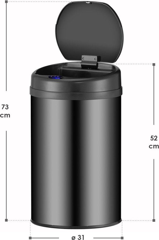 Poubelle automatique / Poubelle / Poubelle à détecteur - 30 litres - Noir - Rond