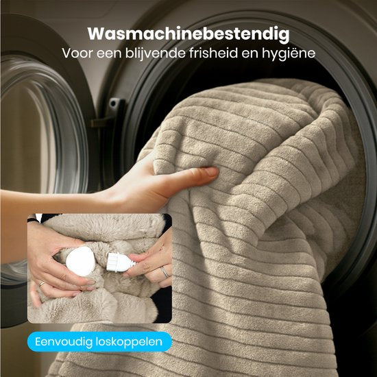 Couverture électrique Auronic - 200 x 180cm - 2 personnes - Couverture chauffante - 3 niveaux de chaleur - Peluche - Couverture chauffante - Taupe