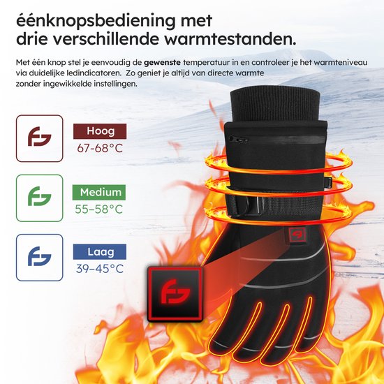 Gants chauffants - Pro S - 3 réglages - Gants électriques - Résistants à l'eau et au vent - Gants chauffants rechargeables - Noir - Saaf Comfort