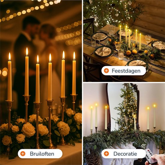 Bougies LED avec flamme mobile - 6 bougies - télécommande incluse - Fausses bougies rechargeables avec flamme vacillante - 300+ heures de combustion - Luft
