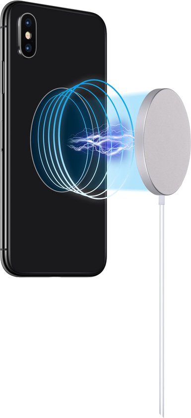 Chargeur magnétique Qi de Grundig - 15W - Câble USB-C de 1 mètre inclus - Protège contre les surintensités - Design compact - Argent