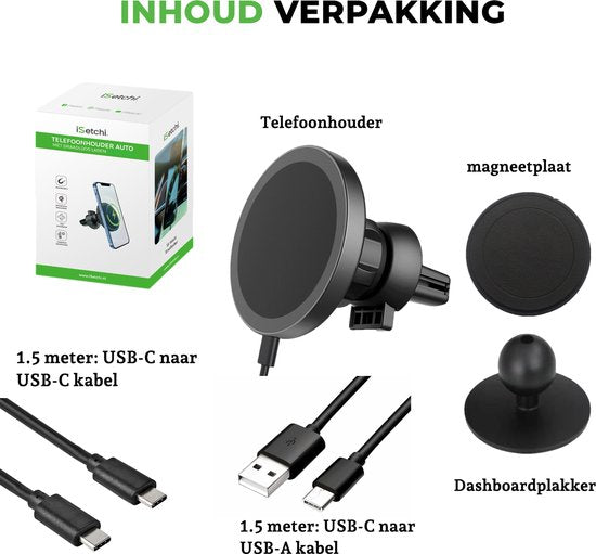 Support de téléphone iSetchi - Chargeur sans fil Qi - Chargeur rapide 15 watts - Grille de ventilation