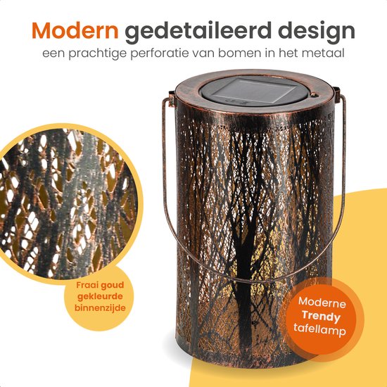 Goliving Lampe de table solaire Oasis - Lampe d'extérieur - 2 pièces - Lanterne d'extérieur - Lampe de jardin solaire - Lampe d'extérieur LED - Lampe à suspension - 20 cm - Métal - Bronze