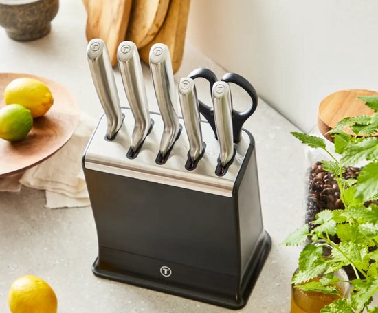EverSharp K2977S44 set et bloc de couteaux 6 pièces en acier inoxydable avec aiguiseur intégré