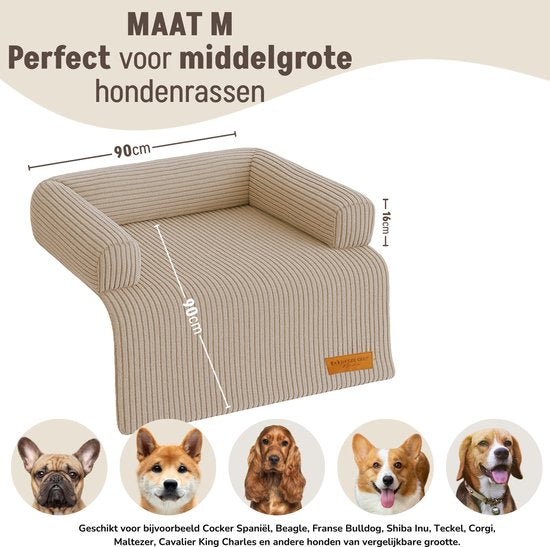 By Cee Cee Original Dog Rug Bench - Panier pour chien - Premium - Entièrement zippé - Tissu côtelé - Mocha Taupe - 90x90 - Taille M