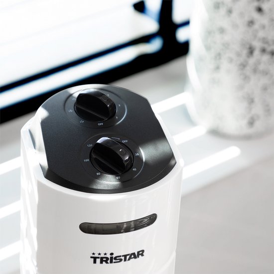 Ventilateur de tour 79 cm - 3 vitesses - Fonction minuterie - Oscillant - Silencieux et compact - Tristar VE-5806 - Blanc