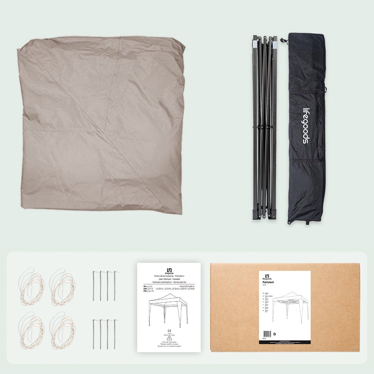 LifeGoods Party Tent - Pavillon - EasyUp - Pliable - Imperméable - Avec sac de transport - 300 x 300 cm - Beige