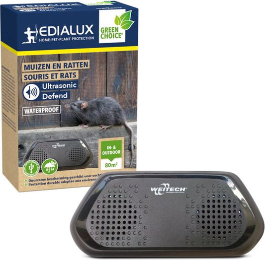 Edialux Ultrasonic Defend répulsif à ultrasons pour souris répulsif pour rats, dissuasion pour rongeurs, son ultrasonique, étanche ip44, rechargeable par usb, intérieur et extérieur, jardin, abri, cave, 15-24 jours d'autonomie, portée de 80m².
