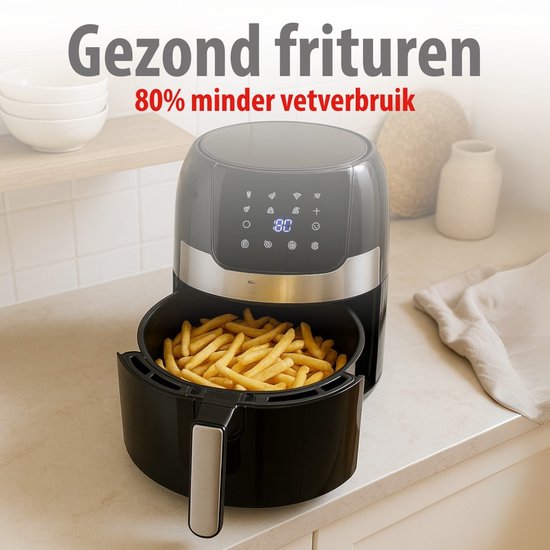 alpina Airfryer 4.5L- Friteuse à air chaud pour 2 à 4 personnes - Friteuse à air avec température réglable de 80°C à 200°C - Minuteur jusqu'à 60 minutes - Friteuse à air chaud 1400W - Noir