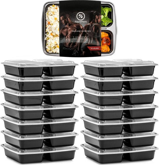 Fitcrafters Meal Prep Trays - Plateaux fraîcheur - Plateaux congélation - 14 pièces - 3 compartiments - 1L - sans BPA