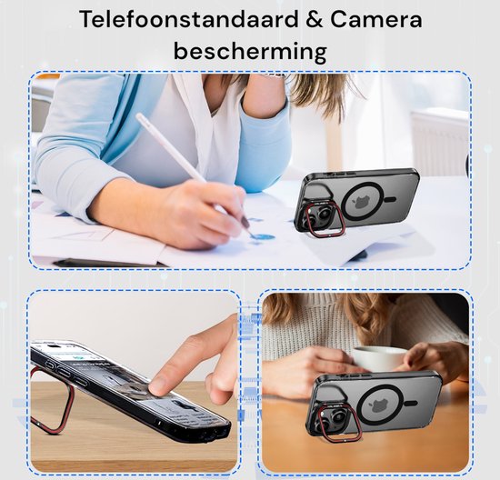 Coque adaptée à l'iPhone 14 Coque - Avec 2 protections d'écran - Coque MagSafe - Avec support