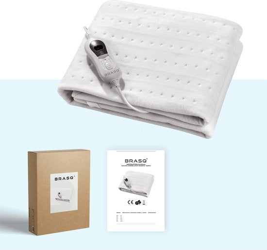 BRASQ Couverture électrique 150x80 cm - 1 personne - Couverture chauffante - 3 niveaux de chaleur - minuterie et télécommande - Couverture chauffante à économie d'énergie 60W