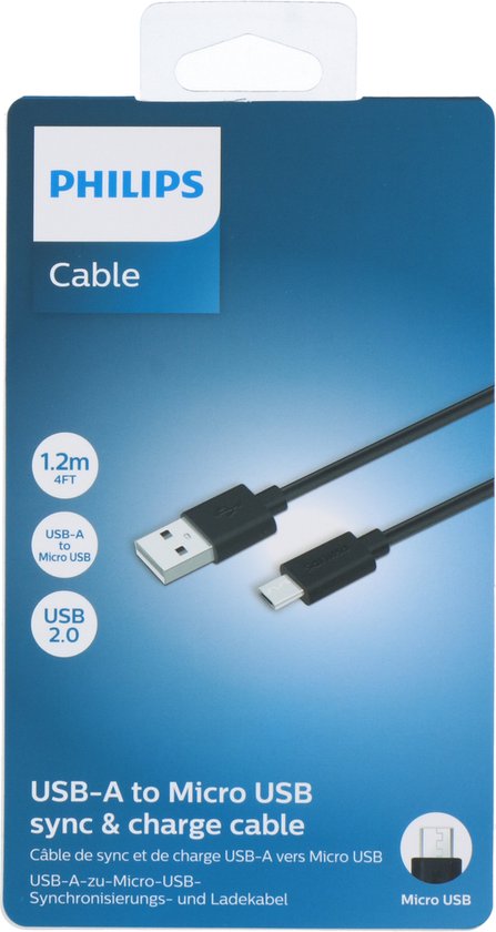 Philips Câble micro USB A - 1,2 M - Noir